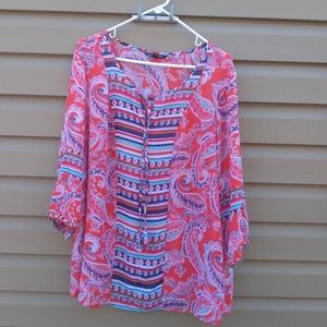 Zac & Rachel 3x Red Orange Paisley Boho Top Shirt